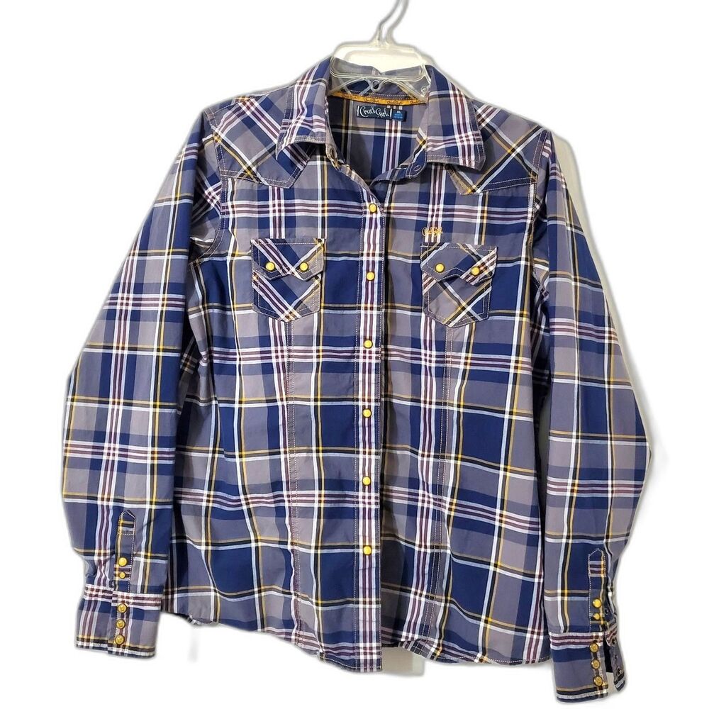 CRUEL GIRL Womens XL Fitted Western Shirt Plaid LS Bucking Bronco Snaps